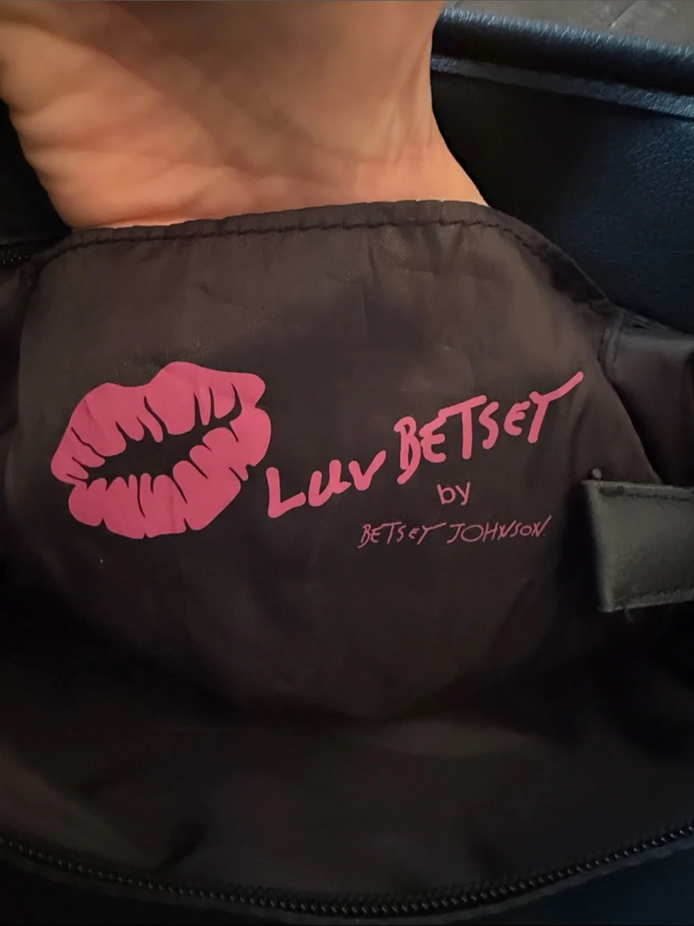 Luv Betsey by Betsey Johnson Black Tote with Red Heart Accents and Striped Strap